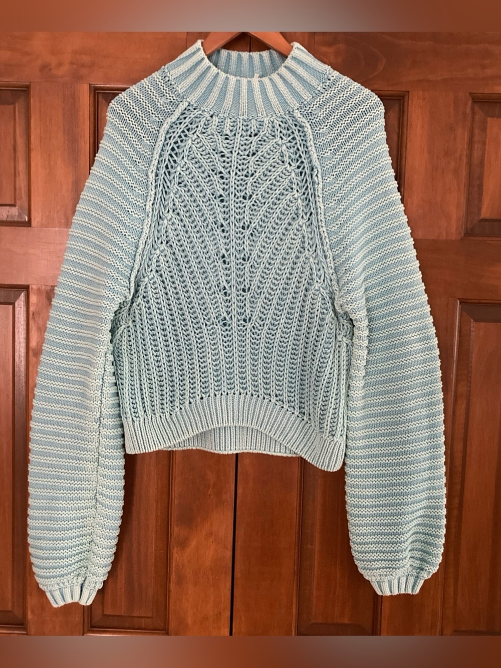 Free People aqua Blue sweeetheart Knit Sweater Mockneck cropped women’s small